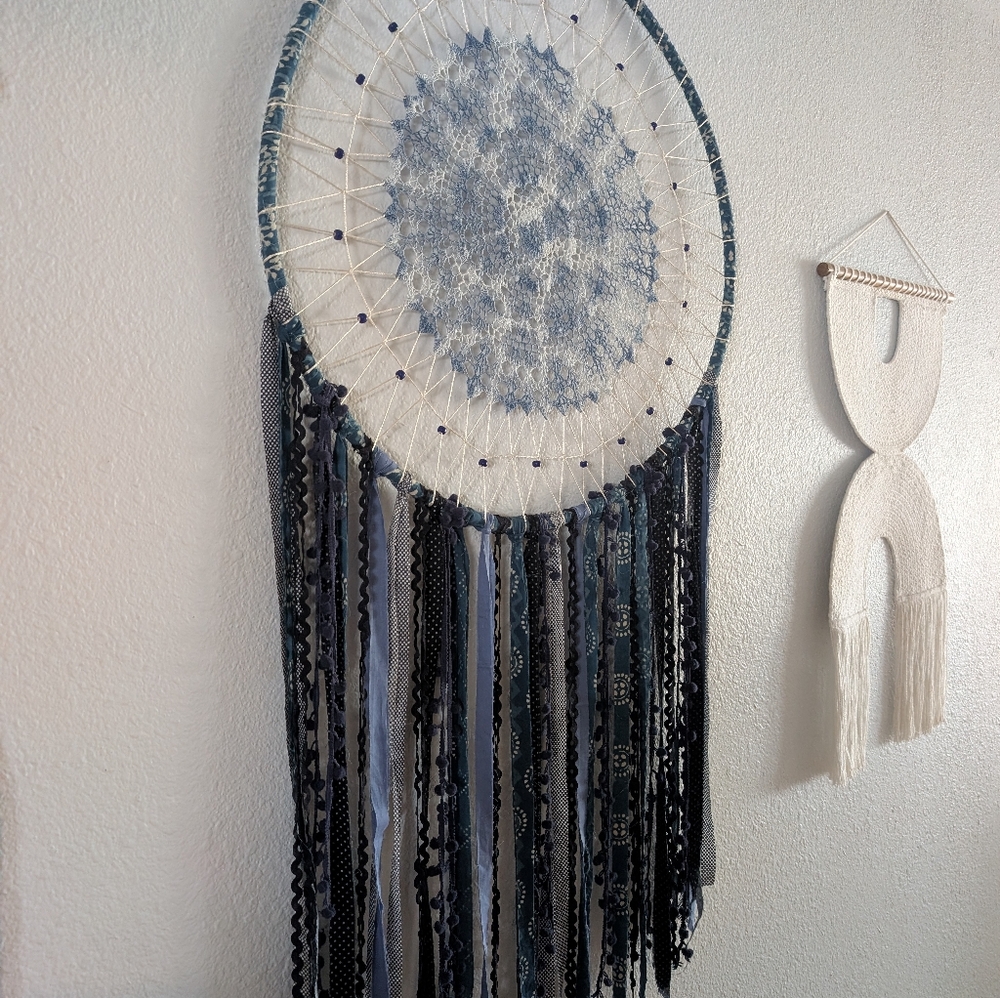Bohemian Dreamcatcher with Blue and White Accents